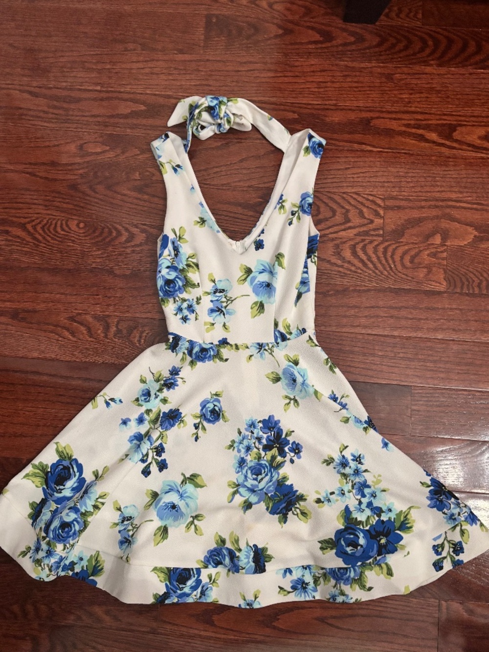 Blue Floral Skater Dress | White Fit & Flare Party Dress